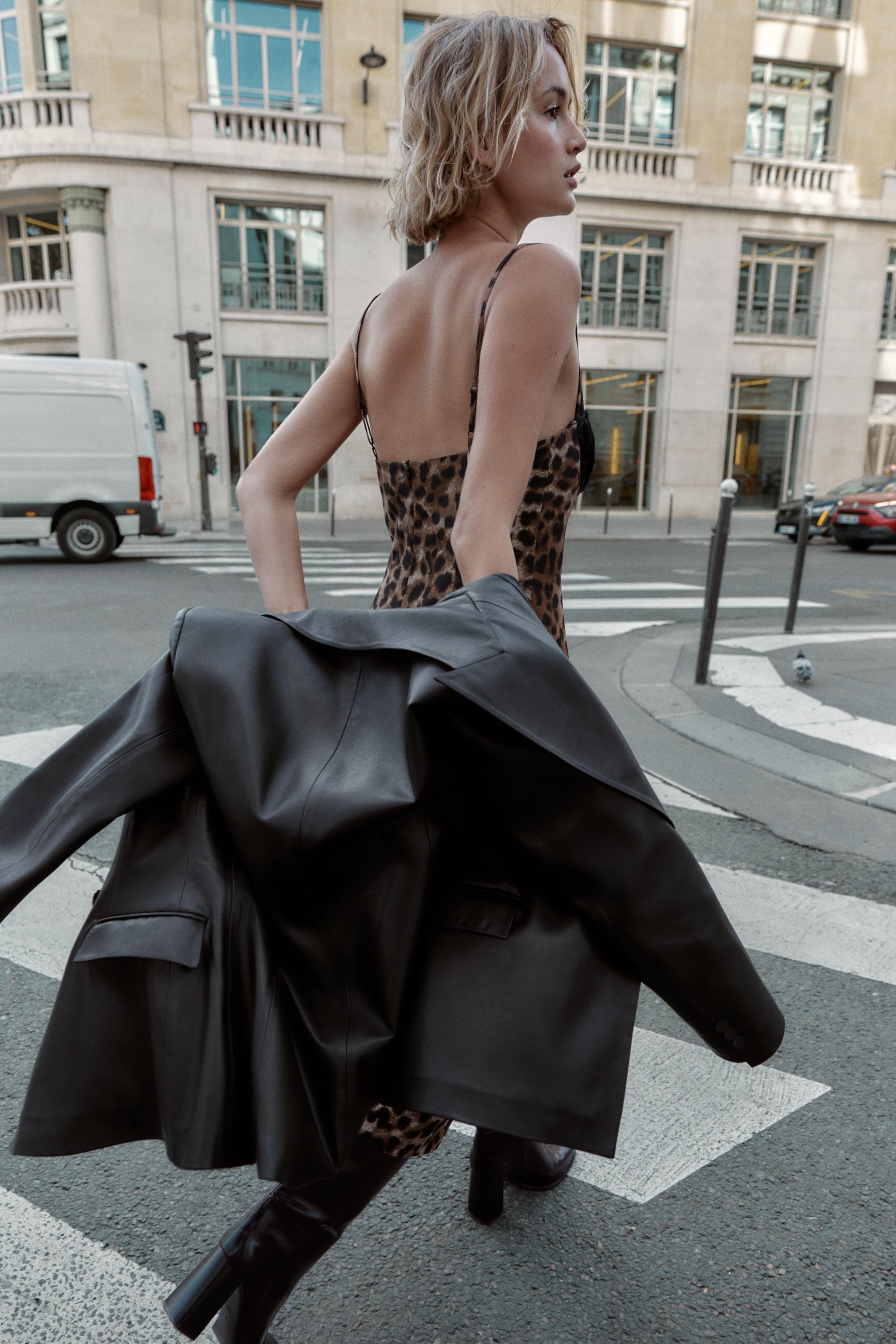 ANIMAL PRINT LACE MIDI DRESS